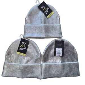 Art Class Kids Silver Metallic Beanie Set OSFM Comfortable Stylish Warm (3-Pk)